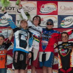 GROS-MOSELEY-CHAUSSON, PODIO ALPE D'HUEZ 2003 WORLD CUP DH WOMEN