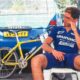 RUNE HOYDAHL SITS ALONE AFTER A DOUBLE PUNCTURE ENDED HIS RACE E CHANCES OF THE OVERALL TITLE. ROME, ITALY. GRUNDIG WORLD CUP FINALS 1995