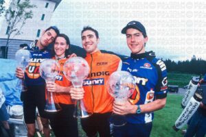 SUNN RIDERS CEDRIC GRACIA, CAROLINE CHAUSSON, NICOLAS VOUILLOZ E MICKAEL PASCAL ARAI, JAPAN. GRUNDIG DOWNHILL WORLD CUP FINAL 1998