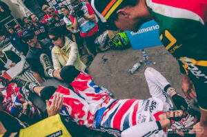 JOSH BRYCELAND AFTER FINISH LINE HAFJELL MONDIALI 2014 DH ELITE MASCHILE