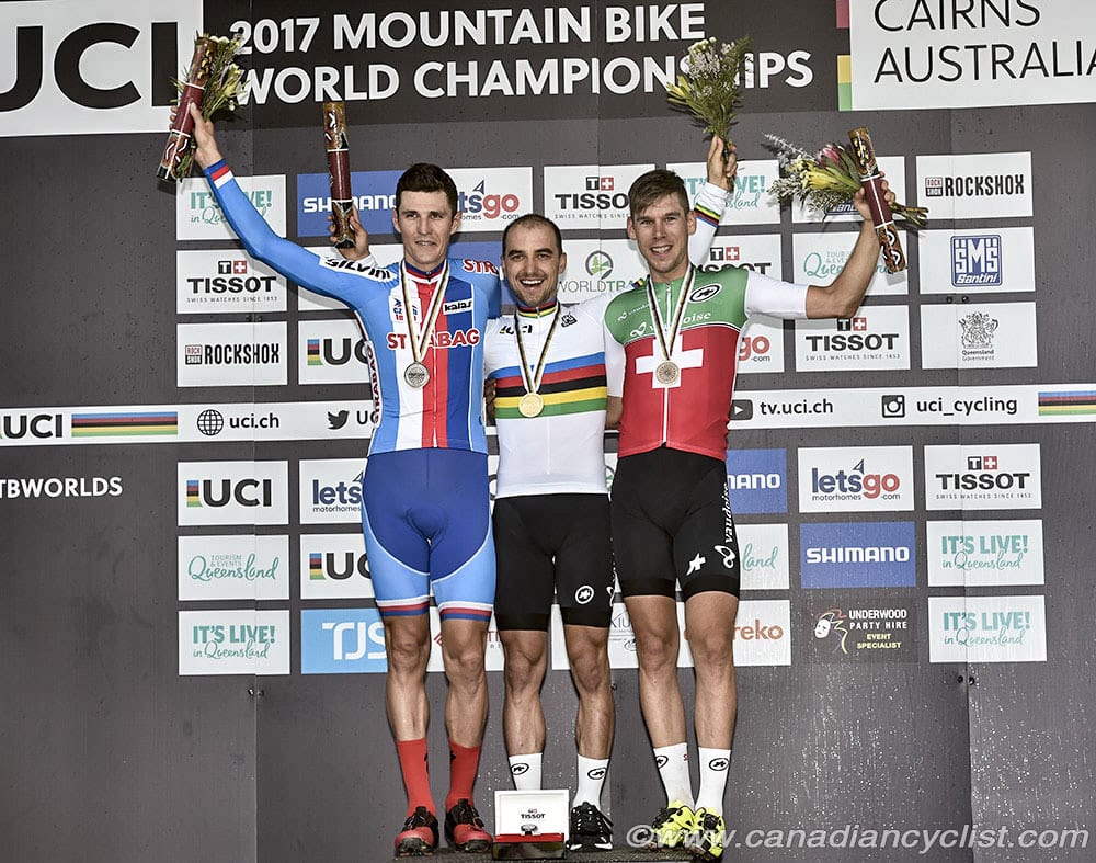 ©️canadiancyclist - Kulhavy-Schurter-Litscher, podium world championship 2017 XCO Elite men 