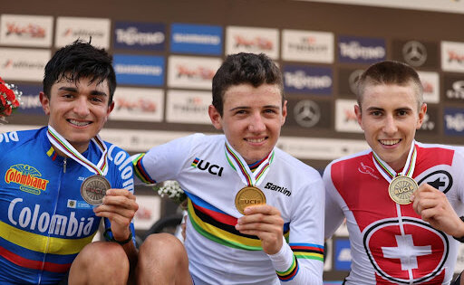 boichis-Gomez-Aebersold, Podio Campionato del mondo 2021 XCO Junior Men