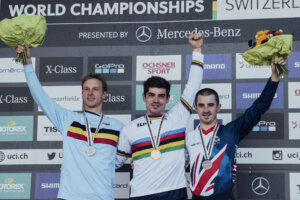 Podio UCI DH World Championships a Lenzerheide September 9th, 2018 // ©Bartek Wolinski / Red Bull Content Pool