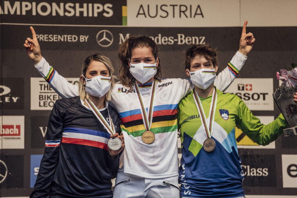 World Championships podium in Leogang, Austria on October 11, 2020 // ©Bartek Wolinski / Red Bull Content Pool