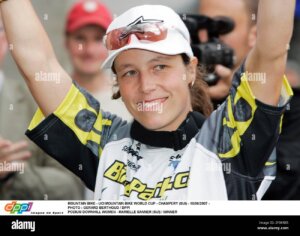 MOUNTAIN BIKE - UCI MOUNTAIN BIKE WORLD CUP - CHAMPERY (SUI) - 10/06/2007 - PHOTO : GERARD BERTHOUD / DPPI PODIO DISCESA DONNE - MARIELLE SANNER (SUI) / VINCITORE
