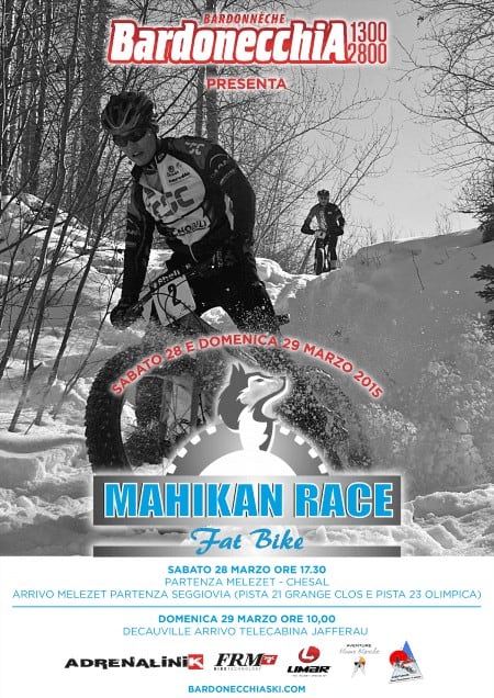 Corsa Mahikan sulla neve con mountain bike, evento di bici Grass Pista e Olimpiadi di sci.