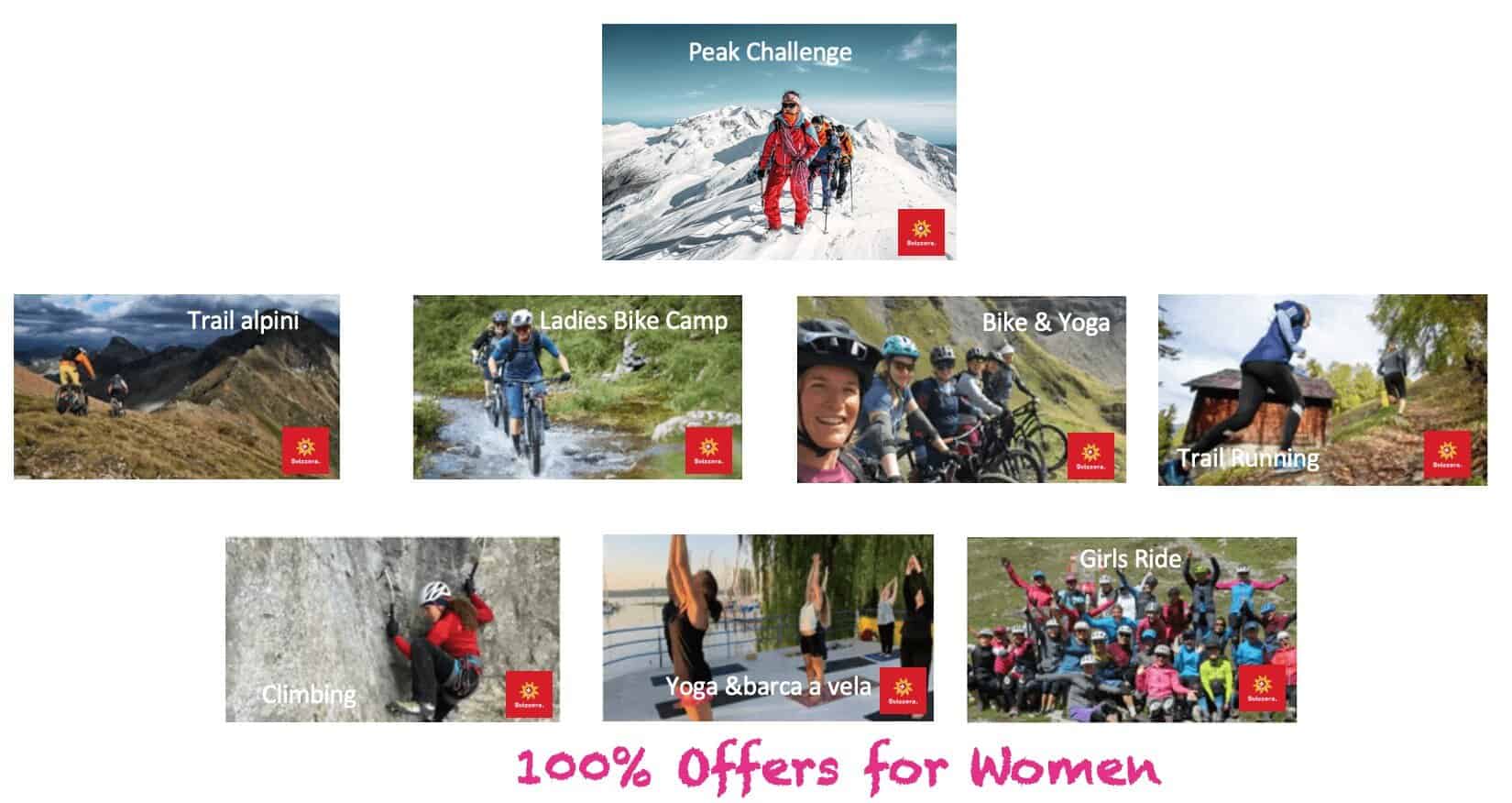 Escursionisti in vetta con mountain bike tra le montagne innevate.