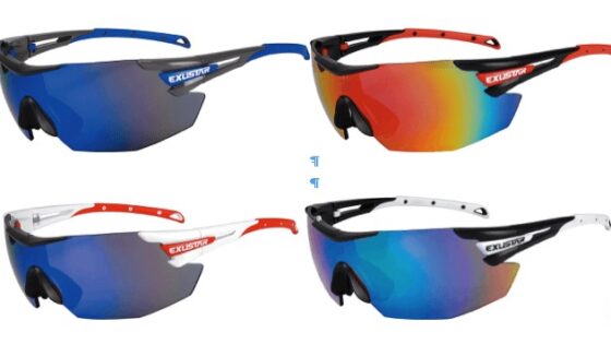 Occhiali da mountain bike con lenti colorate, vari modelli e colori eleganti.