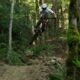 Sporcathlon | Mountain Bike: escursione in un fitto bosco con ciclista in azione su sentiero accidentato.