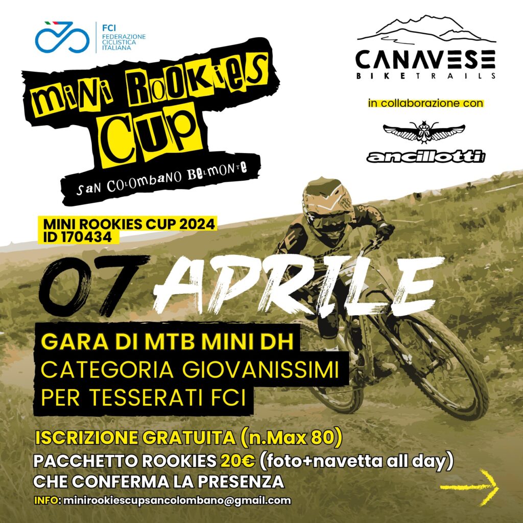 1. Mini Rookie Cup 2024, gara MTB mini DH, 7 aprile, categoria giovanissimi, iscrizione gratuita.