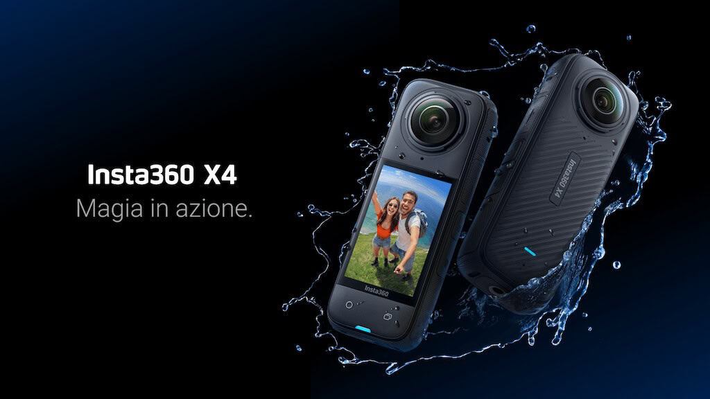 Insta360 X4 action camera, water-resistant design, capturing outdoor adventures.