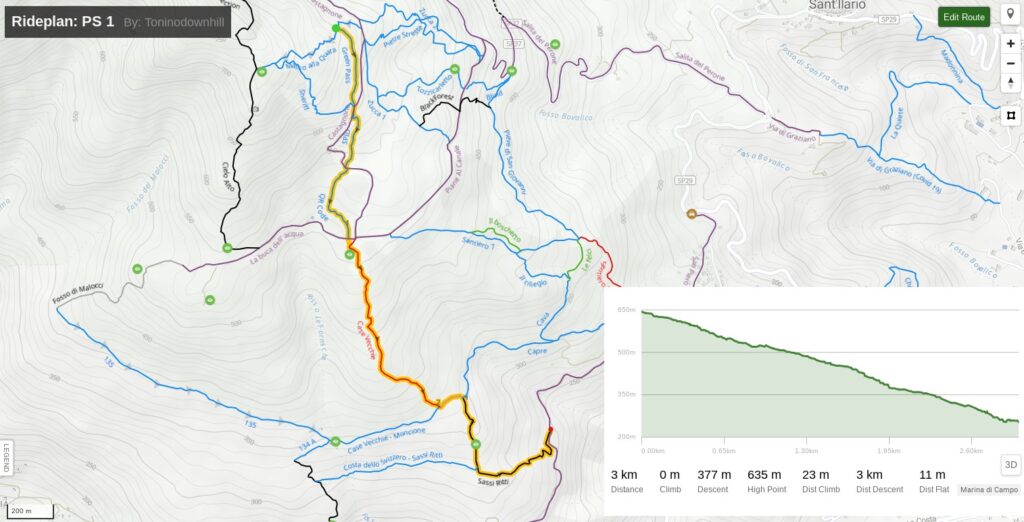 Sentiero mountain bike, percorso con dislivelli e dettagli sul rendering della mappa.