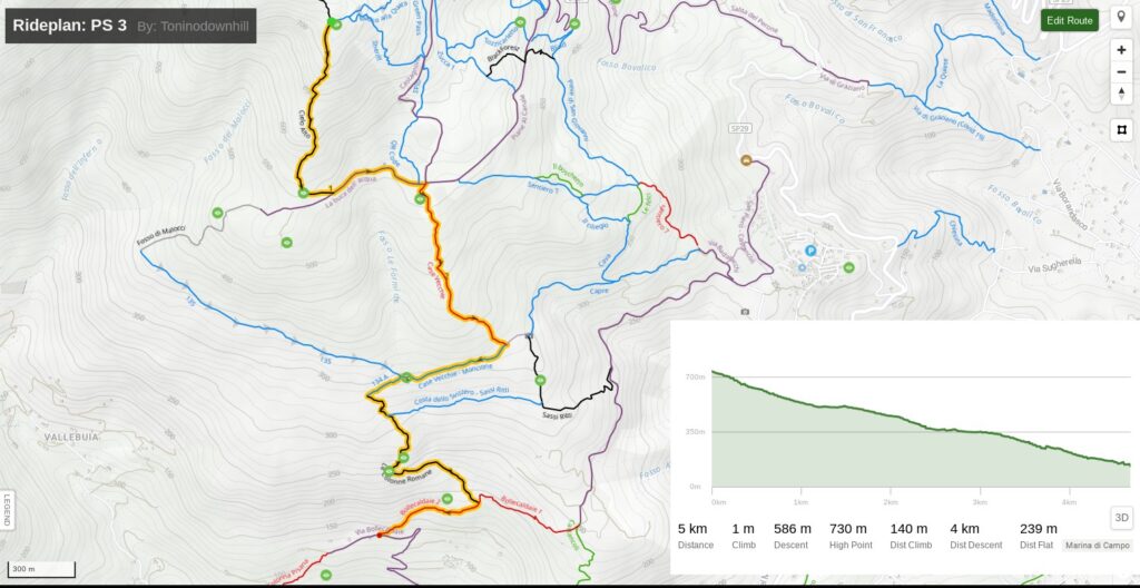 Spiaggia di montagna su mappa di percorsi MTB, con dettagli di altitudine e traccia del percorso.