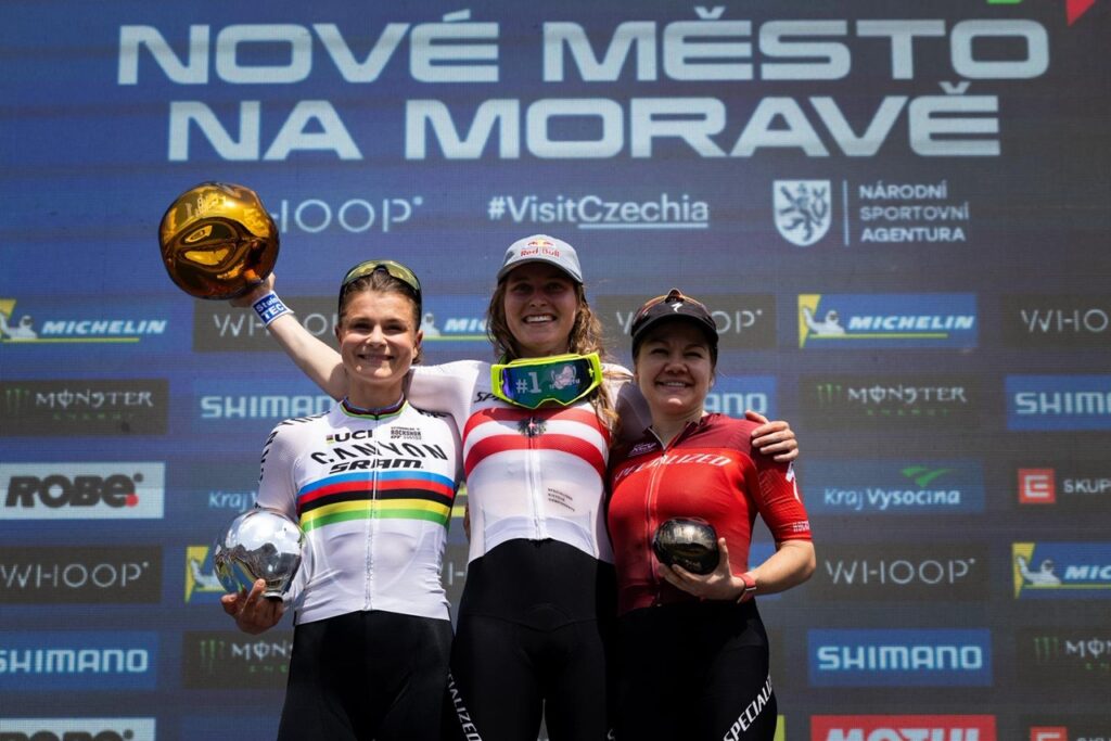 UCI XCO World Cup - Women Elite podium in Nové Město na Moravě 🇨🇿| ©️ WHOOP UCI Mountain Bike World Series / Michal Cerveny